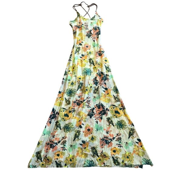 Maaji Floral Print Maxi Dress Lace-Up Open Back Stretch Beach Swimwear Small - Picture 1 of 14